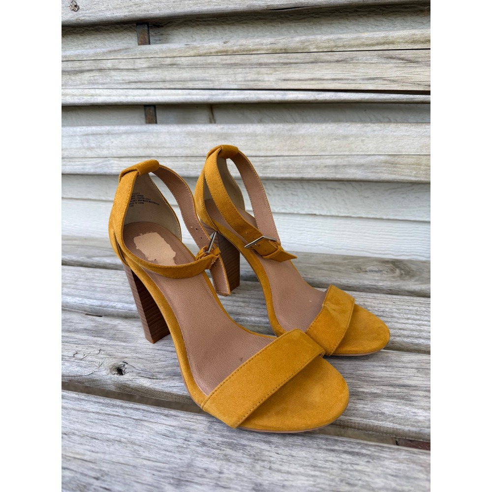Torrid Womens Mustard Yellow Faux Suede Two Strap Block Heel Sandals Size 10W